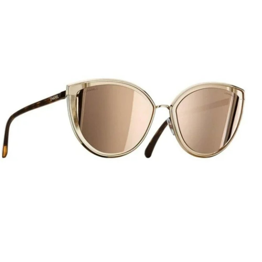 CHANEL 18K Gold Mirrored Cat Eye Sunglasses
